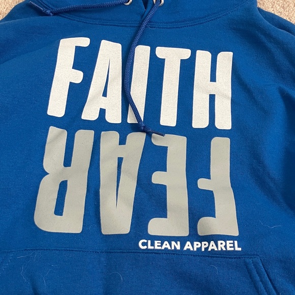 Faith Over Fear Clean Apparel Blue Hoodie Mens Small - Picture 3 of 3